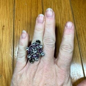 Sabika Multi RhineStone Pink Silver Grey Ring Cluster W962